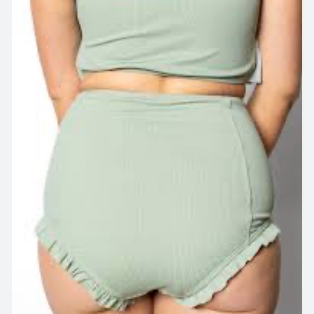 Kortni Jeane high waisted - all ruffled up- swim bottoms - sage- size L
